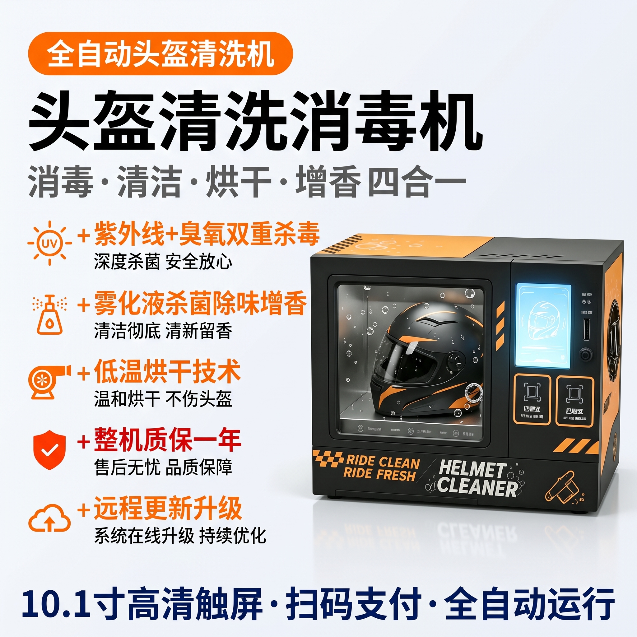 [主图-1] 全自动头盔清洗机首图，左文右图布局，浅灰白背景突… - 图片创意预览