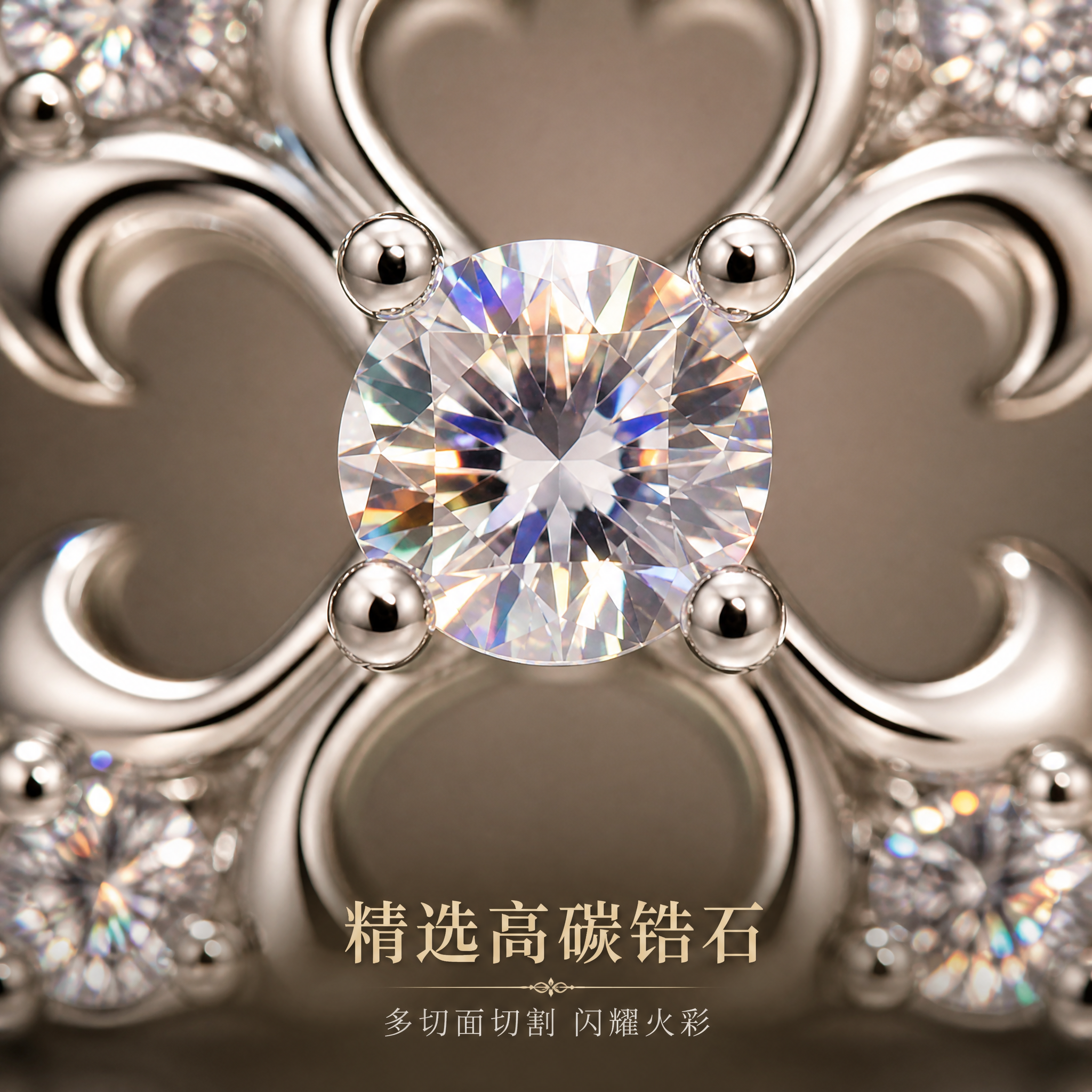 [主图-4] S925银四叶草锆石耳钉 锆石火彩细节微距展示。… - 图片创意预览