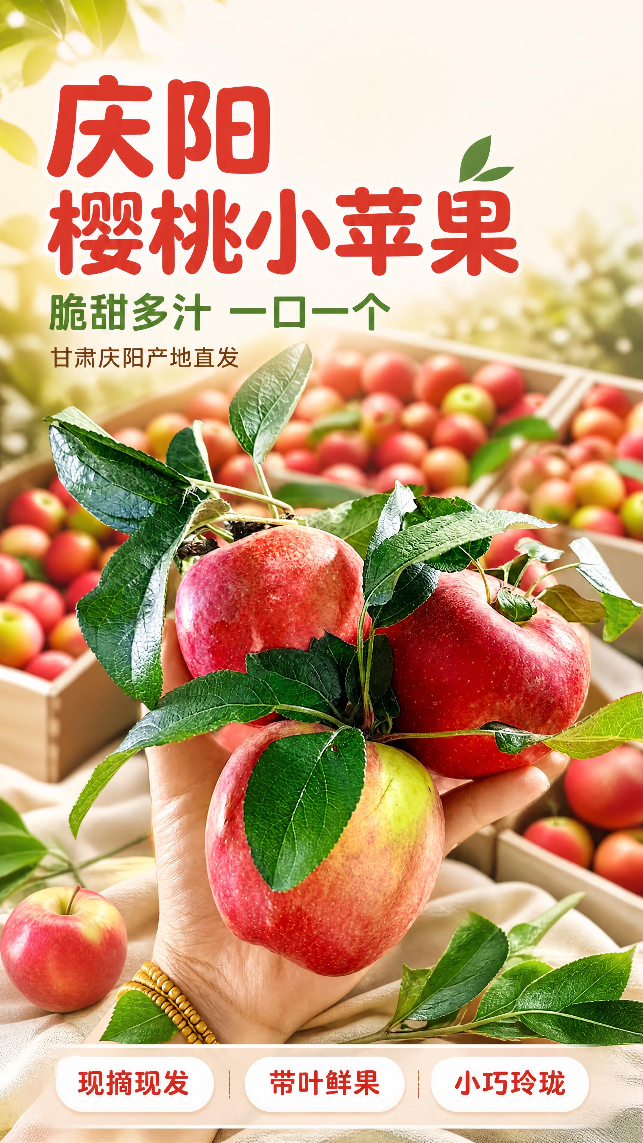[第1张] 详情页头图-庆阳鲁丽樱桃小苹果食欲氛围海报。本张使… - 图片创意预览