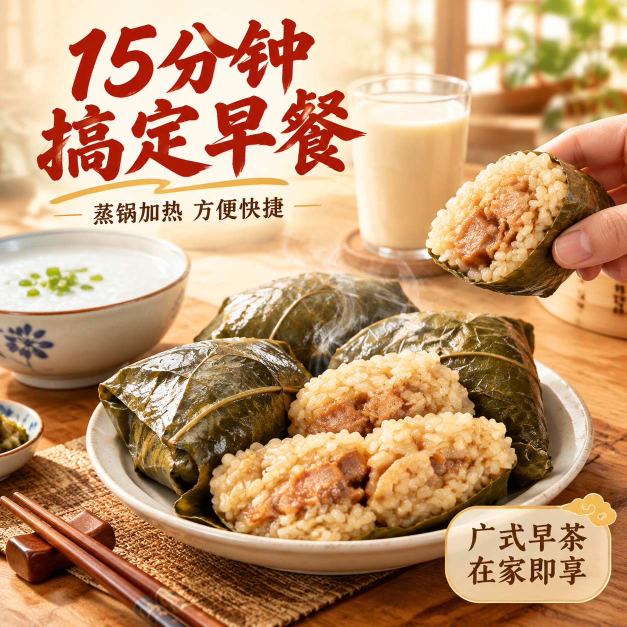 [主图-4] 食用场景图，任务是展示糯米鸡作为家庭早餐/茶点的… - 图片创意预览
