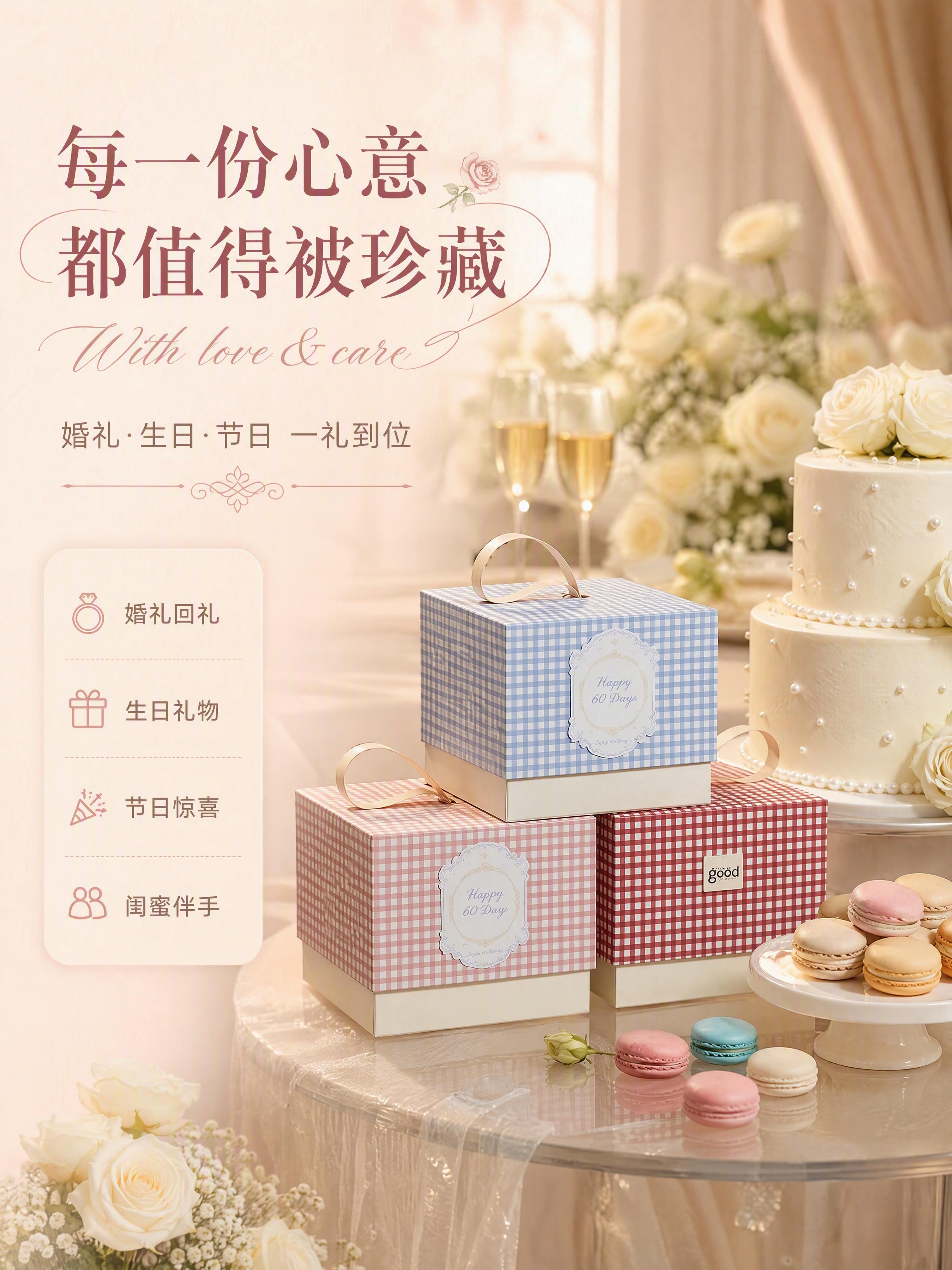 [商品] 使用【图3】格纹手提礼品盒三色款；保留三款礼盒的方形… - 图片创意预览