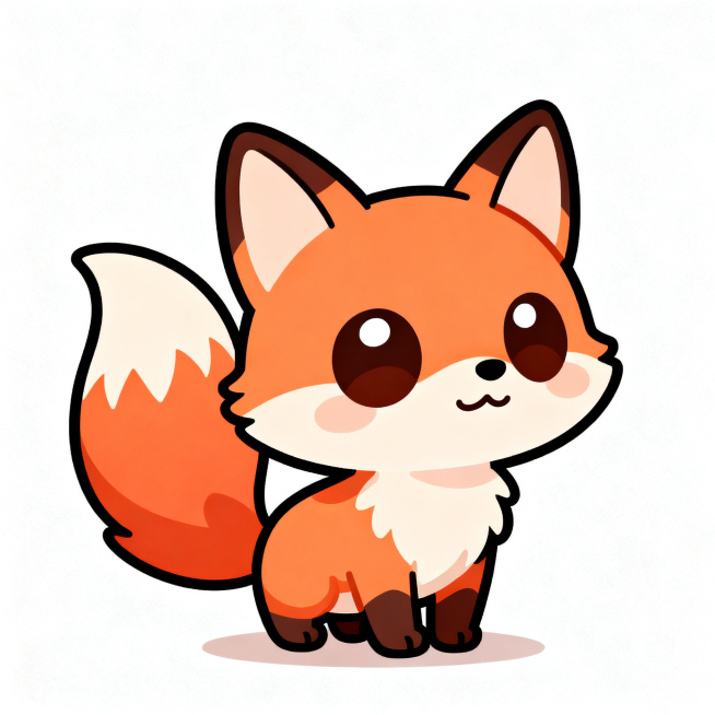 一个可爱的狐狸Q版形象，卡通风格，圆润的造型，色彩明亮柔和，线条简洁流畅，整体形象呆萌讨喜，适合做吉祥物或表情包预览效果