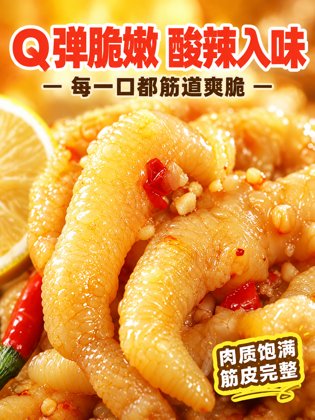 [商品] 使用【图1】酸辣柠檬去骨鸡爪特写图；保留鸡爪Q弹透亮… - 图片创意预览