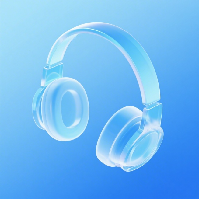 联系客服图标，耳机样式，弱玻璃质感，浅蓝渐变磨砂风格，低透明度玻璃效果，浅蓝色背景预览效果
