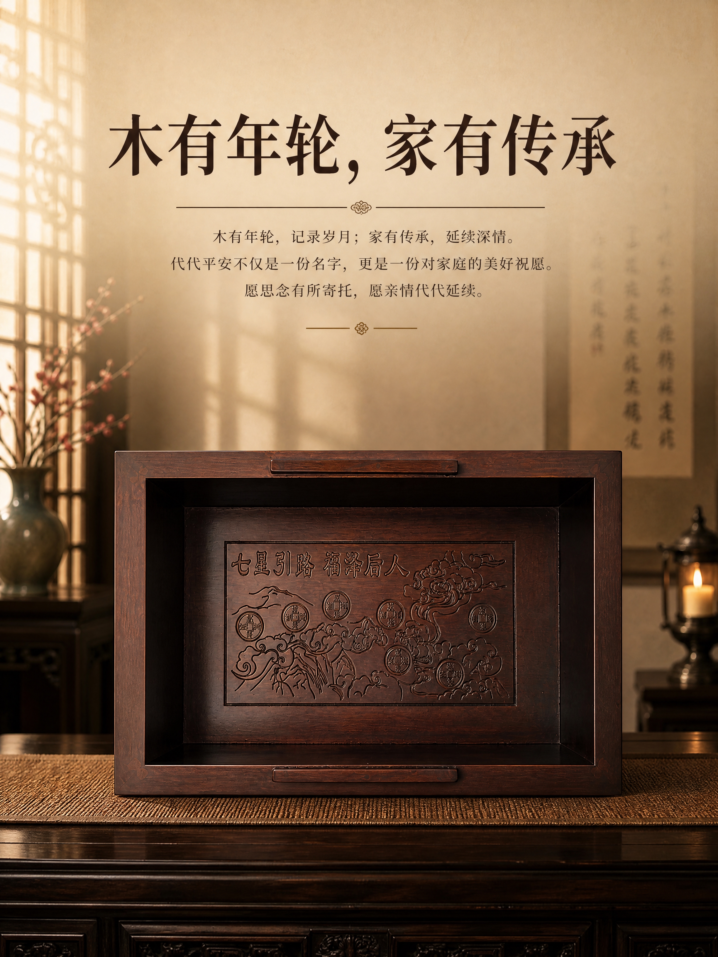 [商品] 使用【图1】代代平安圆盘豆实木骨灰盒开盖内部角度；严… - 图片创意预览