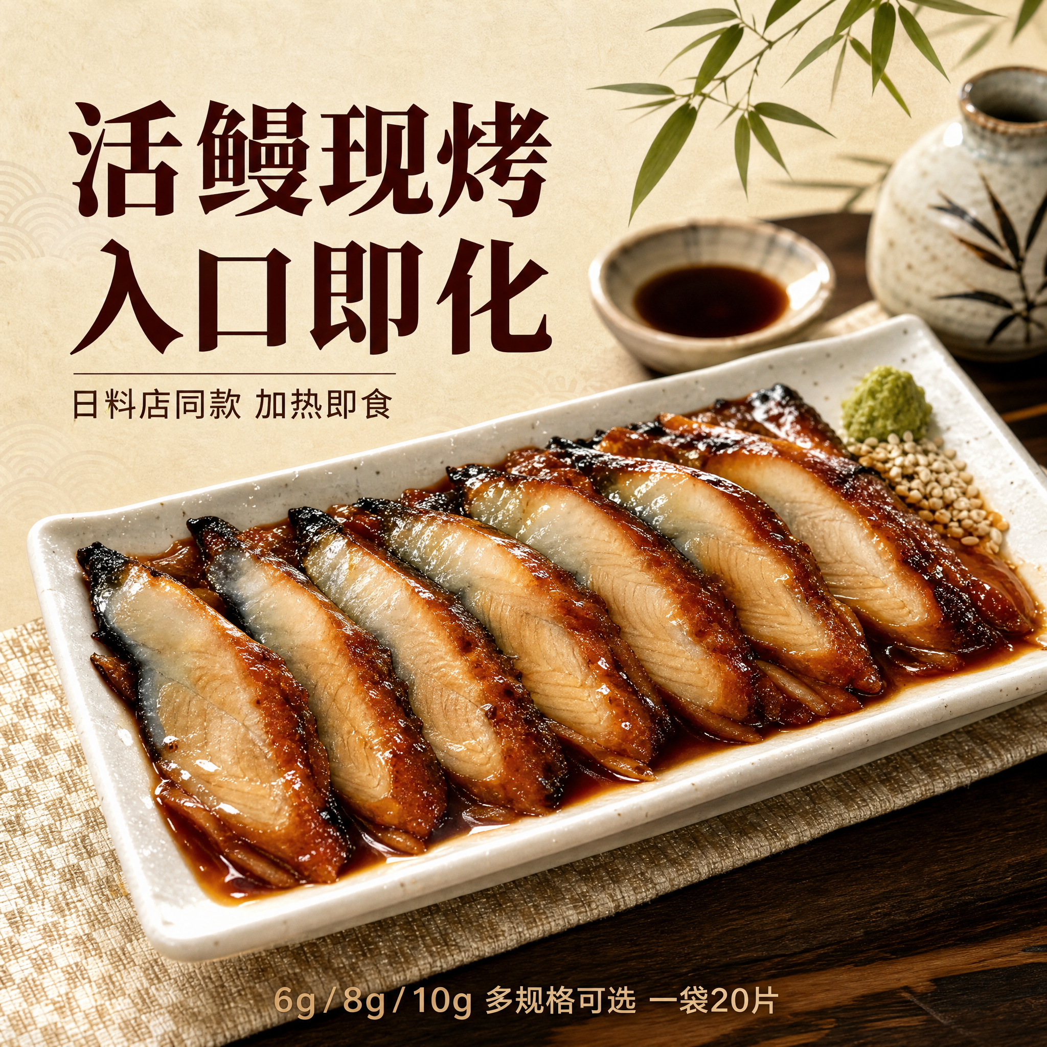[主图-1] 首图点击率图，主题为日料同款蒲烧鳗鱼片，四字对四… - 图片创意预览