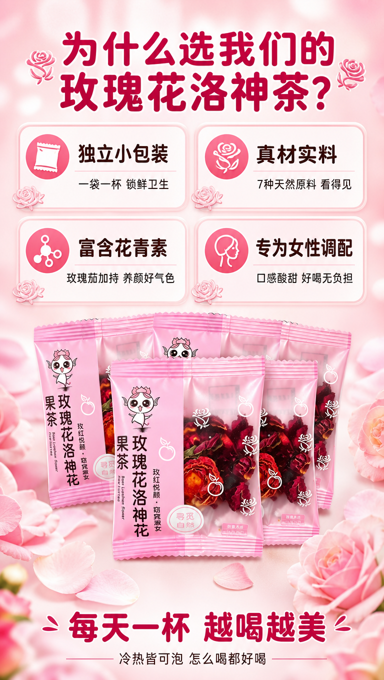 [商品] 使用【图1】玫瑰花洛神花独立小包装果茶；保留粉色包装… - 图片创意预览