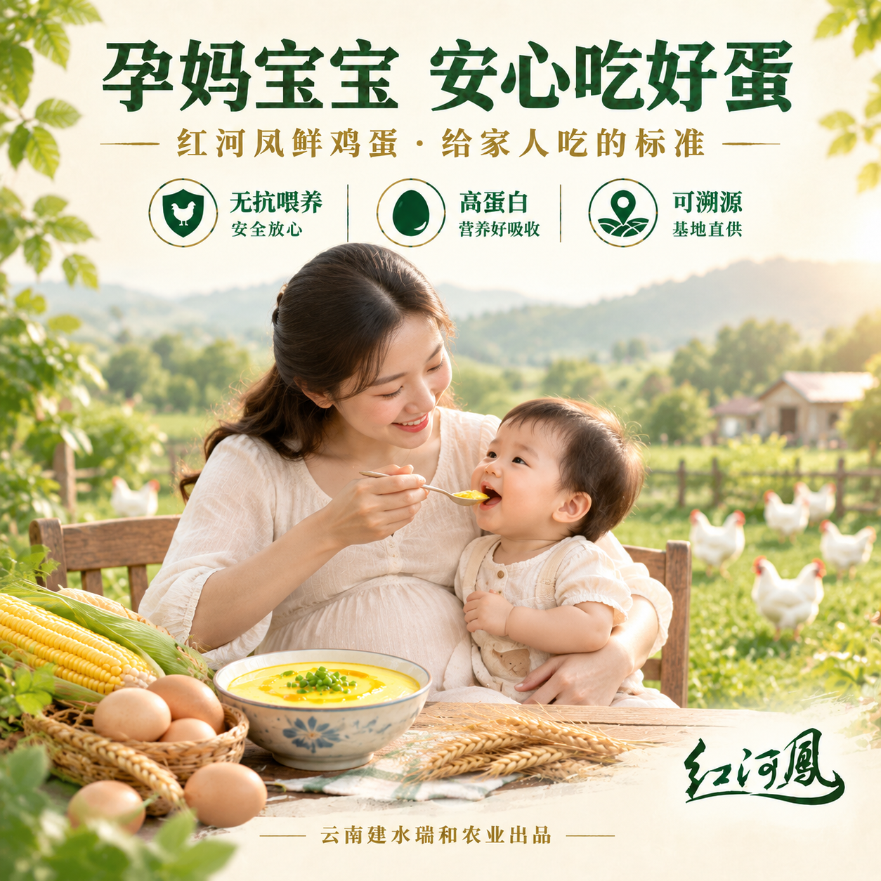 重做这张「孕妈宝宝」宣传图，画面中必须出现真实的孕妈妈和宝宝人… - 图片创意预览