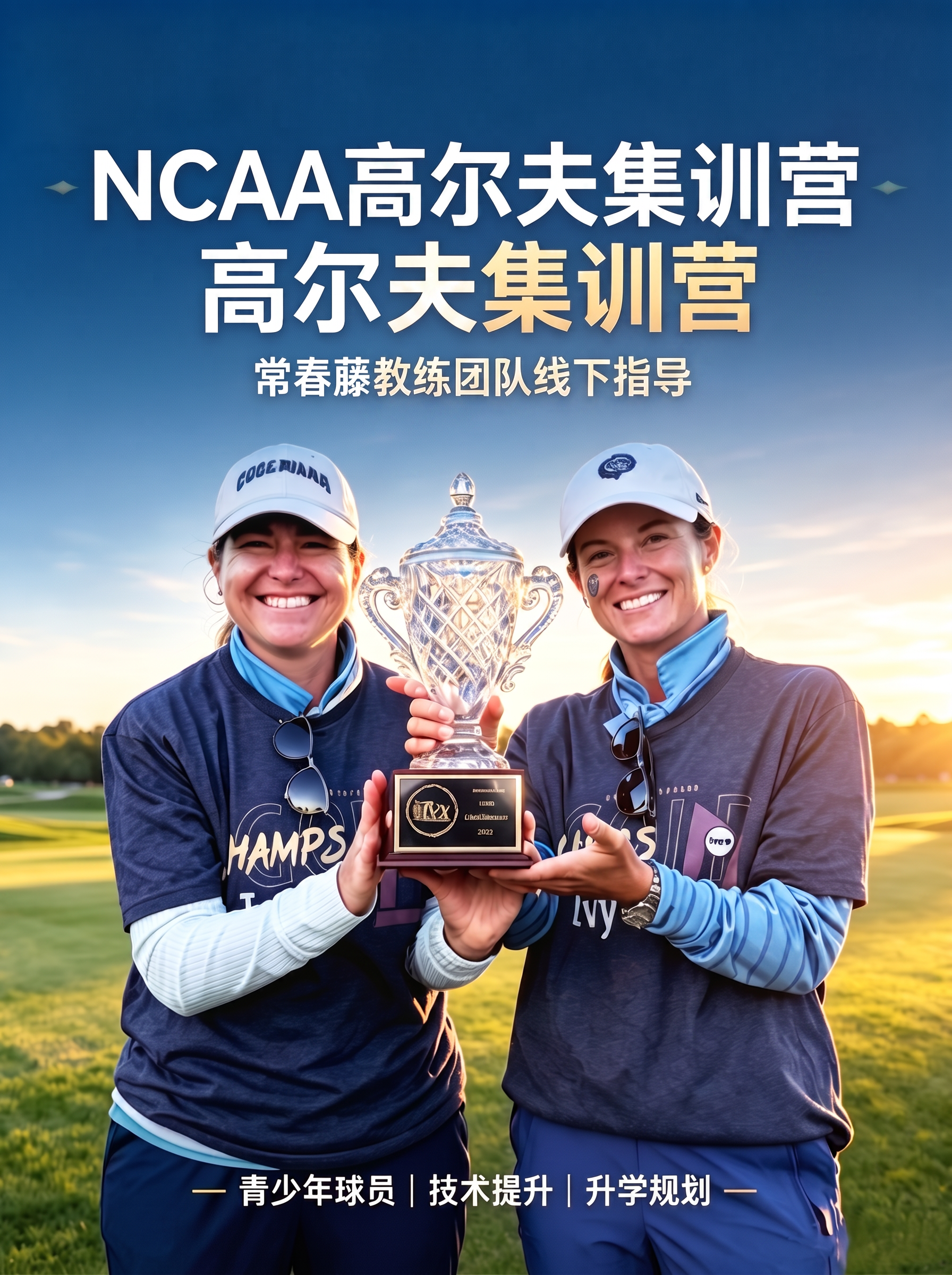 修改标题文字颜色：第一行「NCAA高尔夫集训营」全部统一为纯白… - 图片创意预览