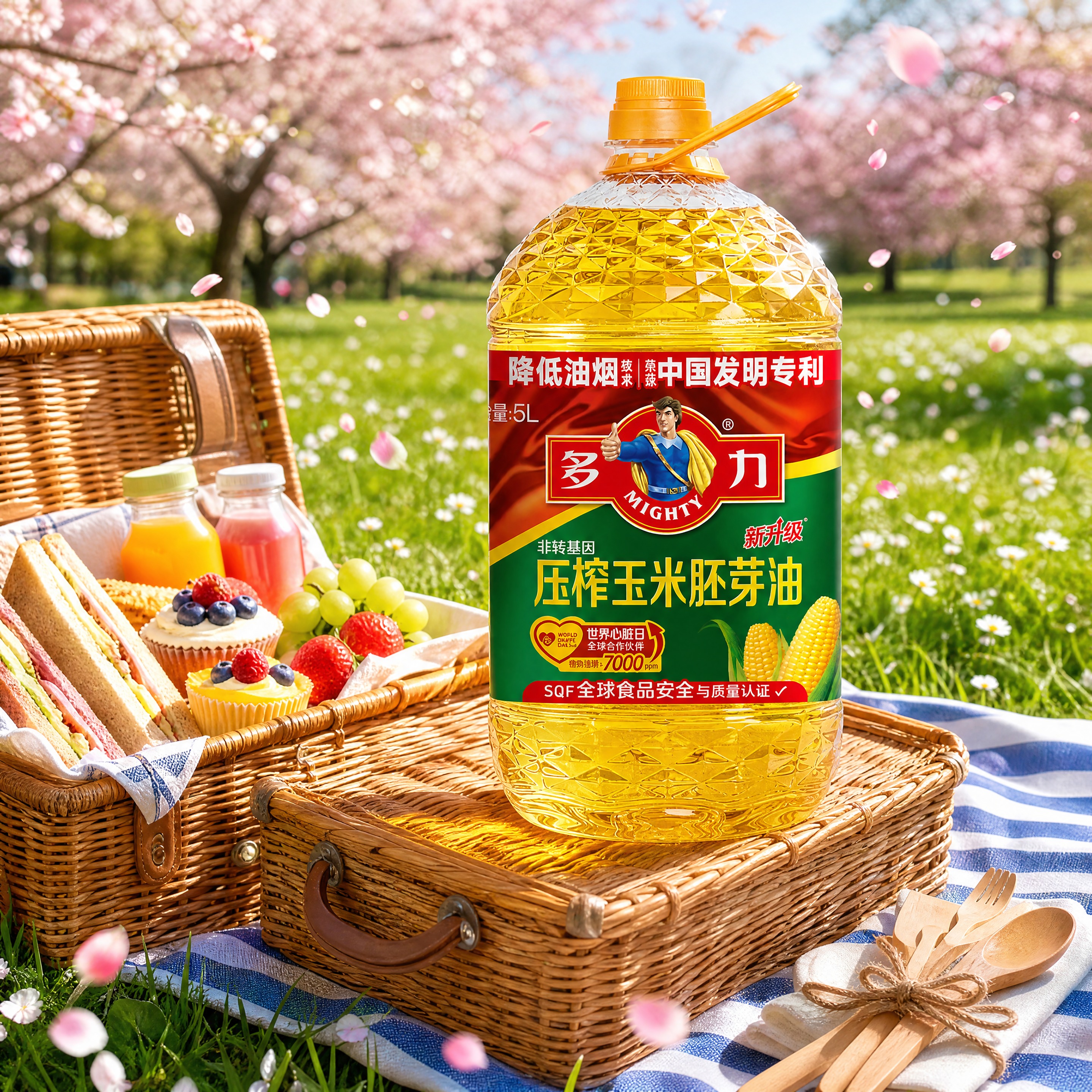 超写实食品商业摄影。 主体：5L装玉米油桶严格参照上传产品图，… - 图片创意预览