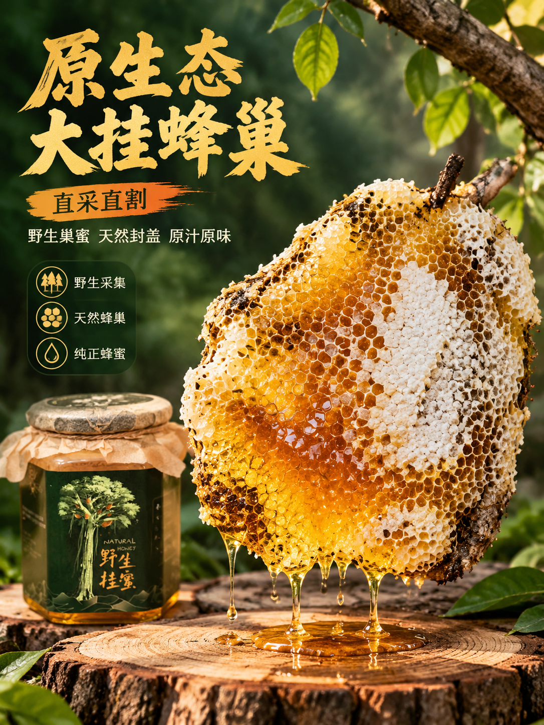 [主图-4] 原生态蜂巢展示 野生大挂蜜原巢 天然蜜脾 [统一… - 图片创意预览