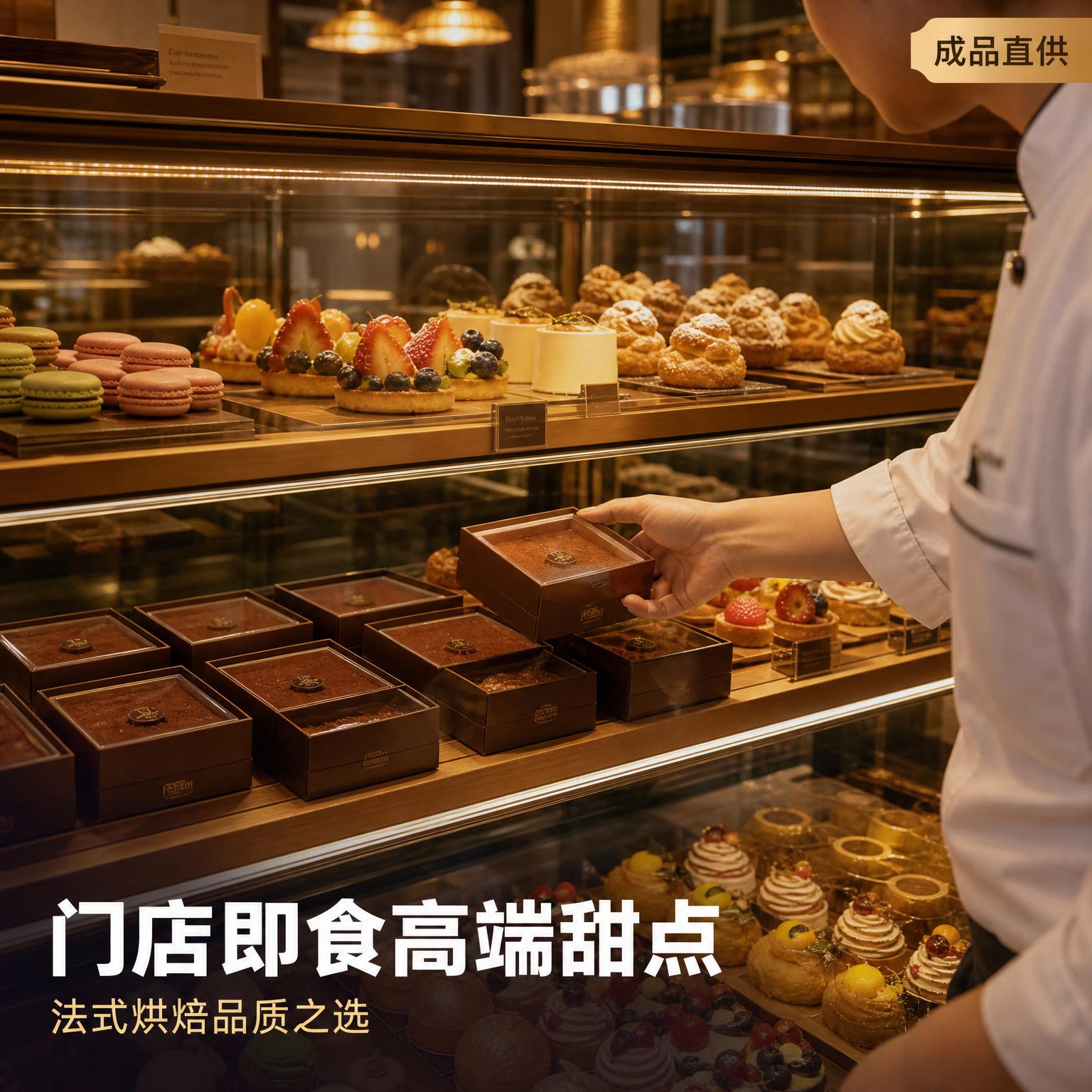 [主图-2] 生巧熔岩慕斯门店陈列场景图，法式烘焙店氛围。 [… - 图片创意预览