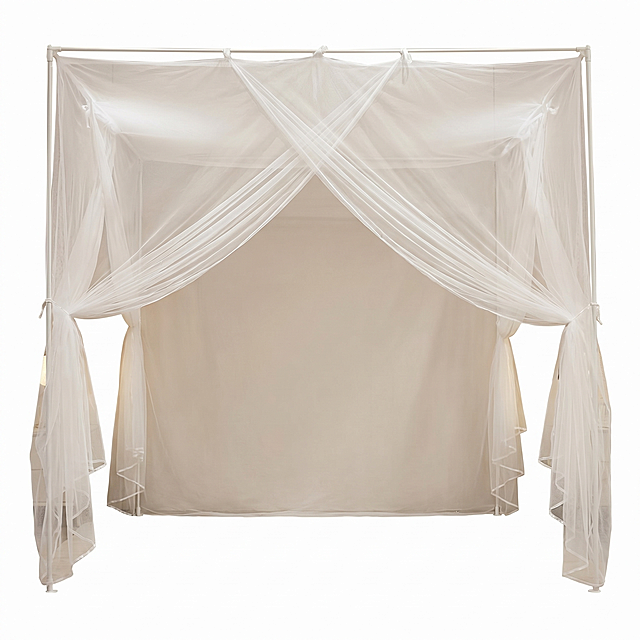 [主图 1] 单人支架蚊帐亚马逊首图。[氛围风格] 温馨舒适家居治愈风，专业简约，符合亚马逊跨境平台规范。[画质] 商业摄影质感，光线柔和通透，产品清晰真实，画面干净高级。[元素] 保持蚊帐产品外观结构，材质，颜色与输入图片绝对一致，杜绝任何变形和色差，精细化处理。纯白色背景，产品主体居中放置，主体占画面85%以上，展示蚊帐完整打开的整体外观。[光影] 均匀柔和商业打光，无明显硬阴影，产品轮廓清晰。[配色] 纯白背景，产品白色网纱自然呈现。[视角构图] 平视视角，主体居中完整展示，无裁切。[文字版式] 无营销文字，符合亚马逊规范。[比例分辨率] 1:1 比例，2k 分辨率，超高清。[负向提示词] 变形，水印，文字错乱，产品模糊，背景杂乱，非白底，营销文字，中文内容