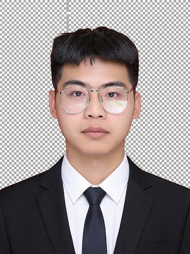 生成2寸证件照，透明背景，稍微美化并保持五官，穿黑色西装白色衬衫打领带，肩膀需要完整露出，人物需要胸口以上比例协调。
