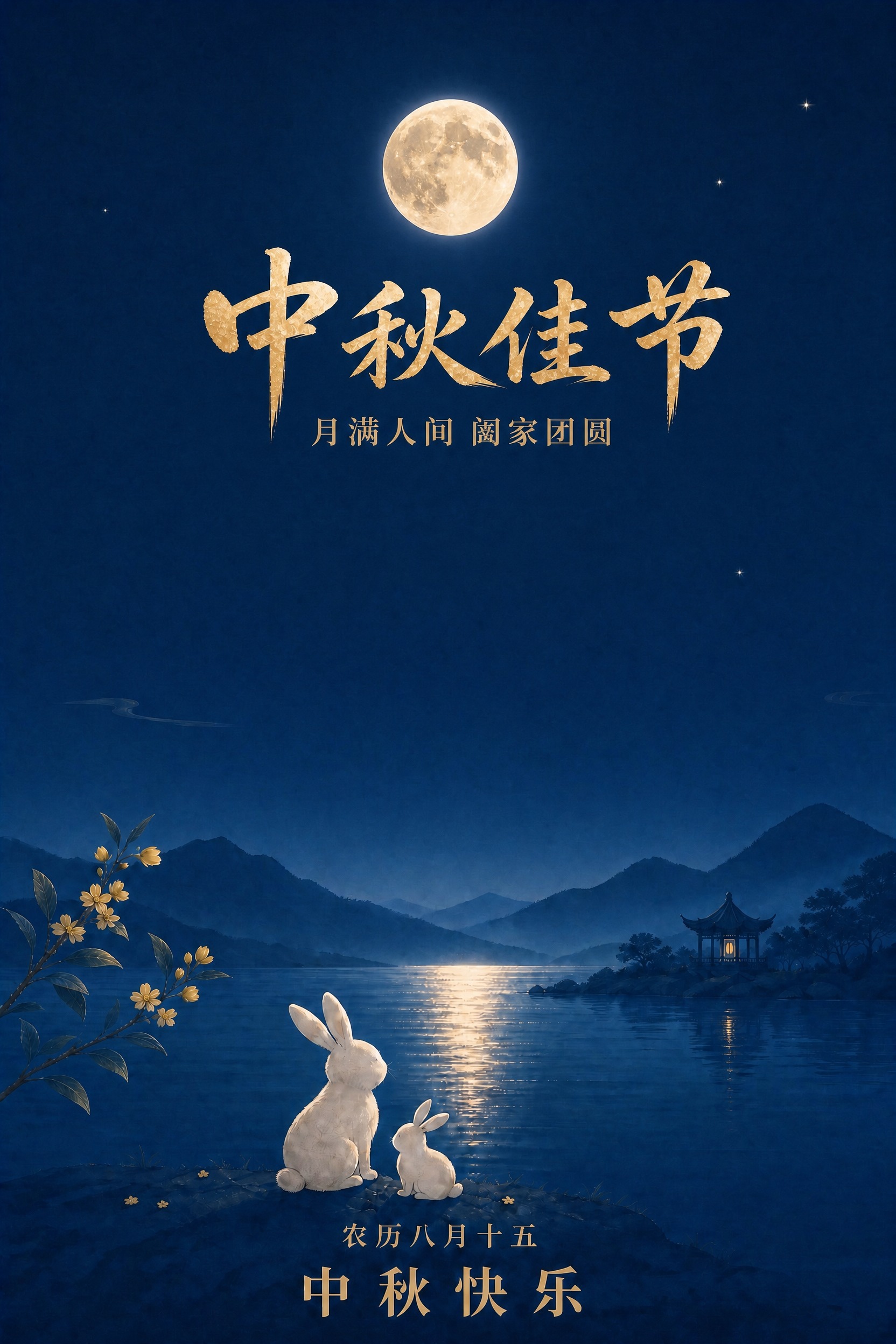 基于参考图调整构图：月亮和"中秋佳节"主标题、"月满人间 阖家… - 图片创意预览
