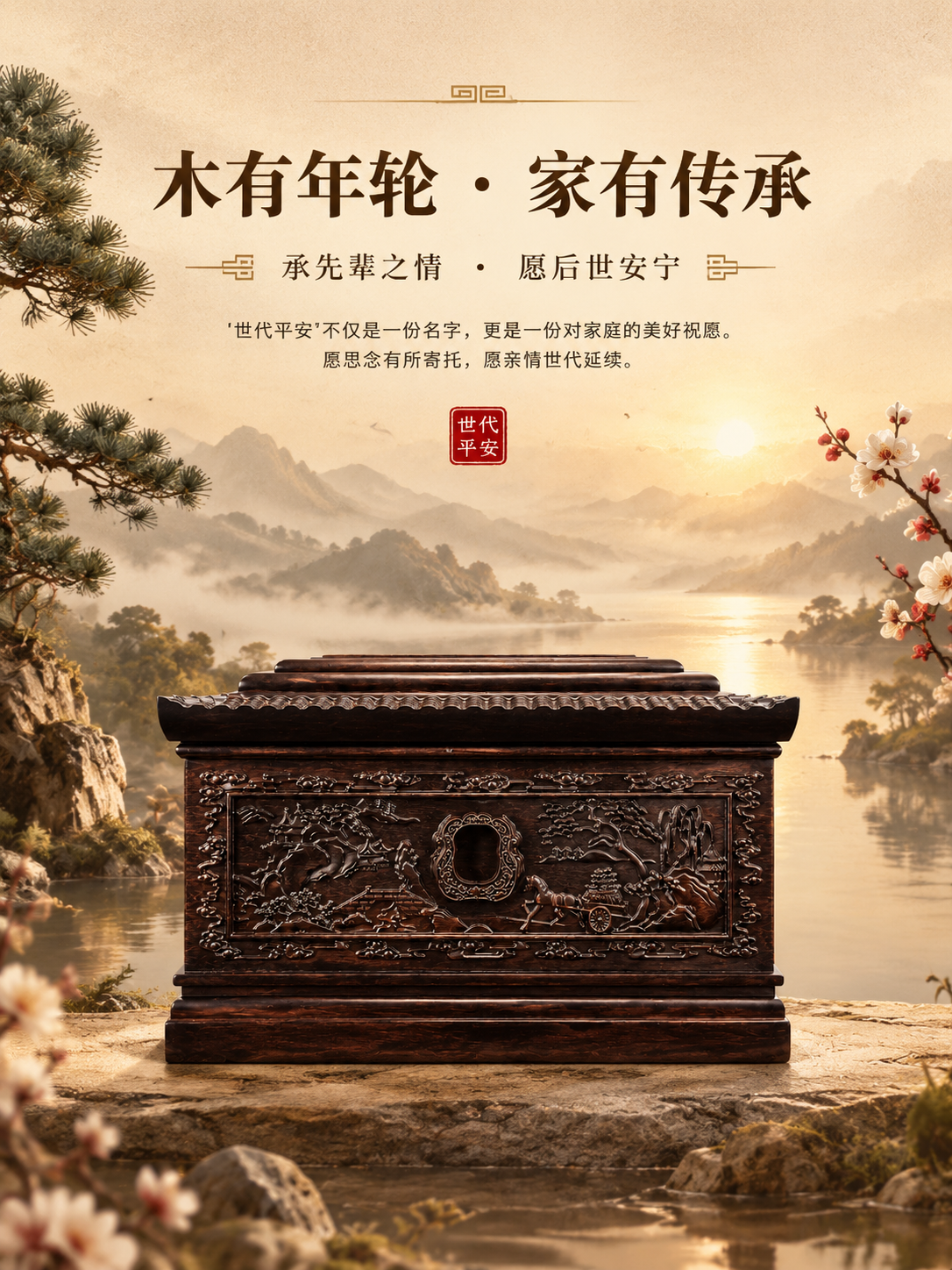 [商品] 使用【图1】黑檀木实木骨灰盒正面全景图；保留产品整体… - 图片创意预览