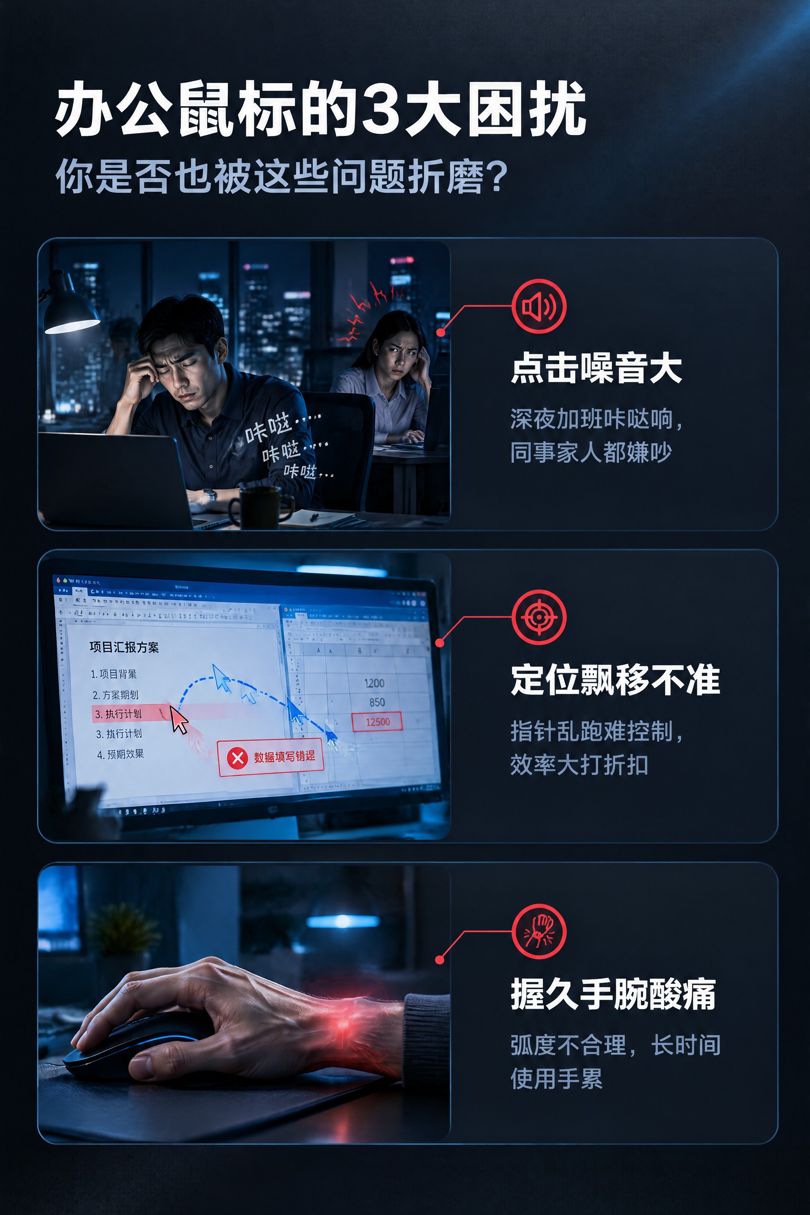 [商品] 本页为痛点页，不使用产品图。 [画面] 目标：直击办… - 图片创意预览