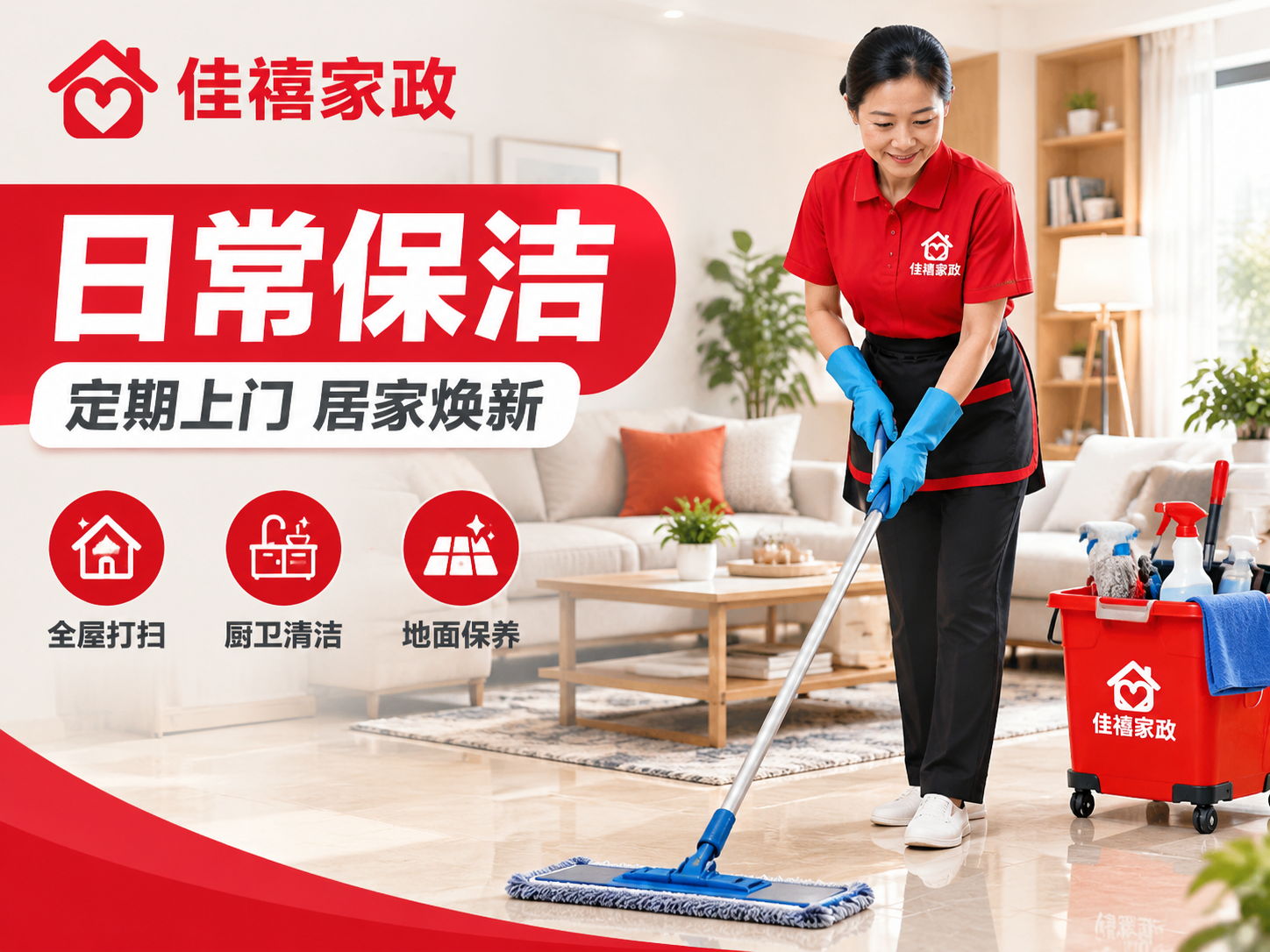 [主图-2] 日常保洁服务主题图，佳禧家政品牌。 [统一基调]… - 图片创意预览