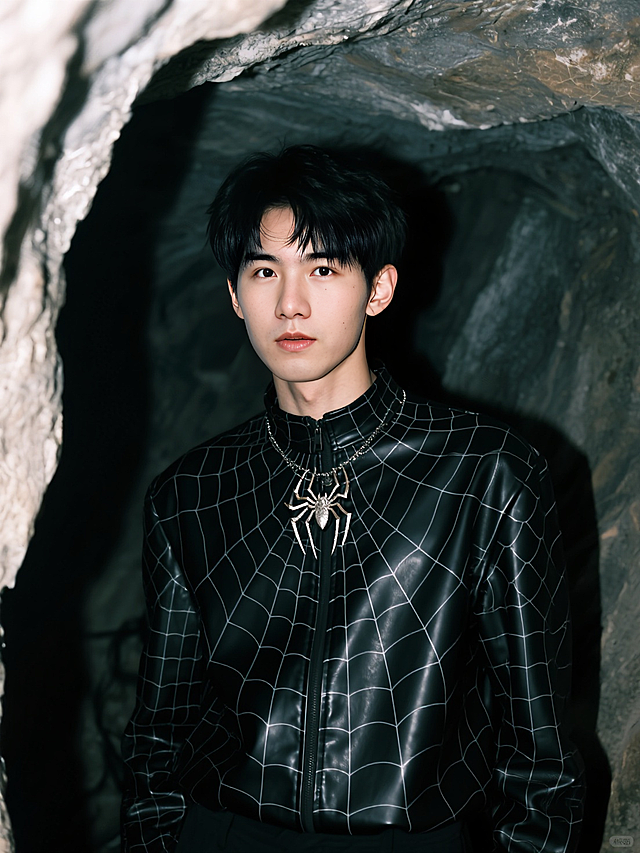 🕷️穿蛛网皮衣帅哥现身蜘蛛洞穴！