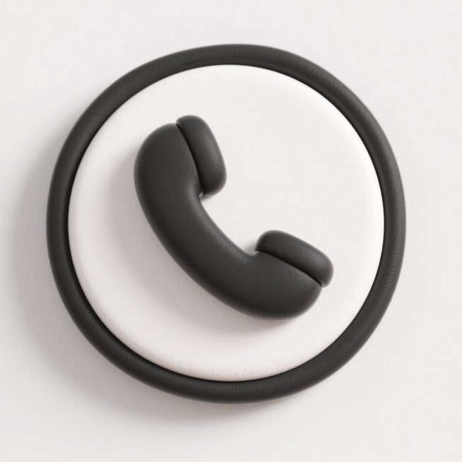 极简卡通风格图标，一个黑色的固定电话听筒图案位于白色圆形中央，听筒造型简约流畅，线条圆润，无任何内部细节或纹理，圆形外框为黑色粗线条，整体设计采用纯黑白两色对比，视觉层级清晰，主体突出，符合卡通风格的简洁明快特性，具有高度的信息传达效率和现代设计感。预览效果