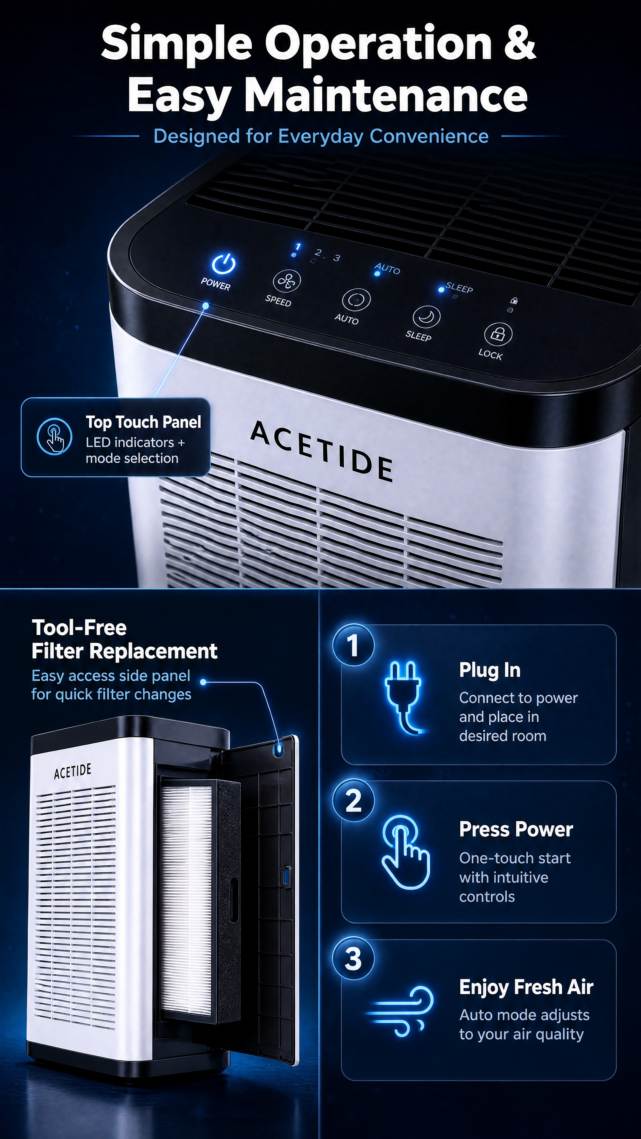 [商品] 使用【图1】ACETIDE智能立式空气净化器；保留白… - 图片创意预览