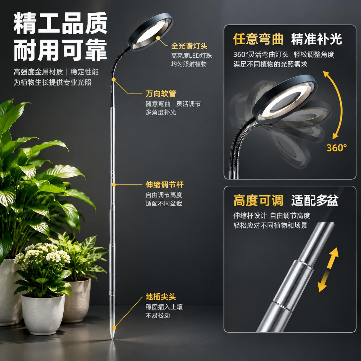 [主图-3] 盆栽地插植物补光灯 结构细节与功能强化 品质展示… - 图片创意预览