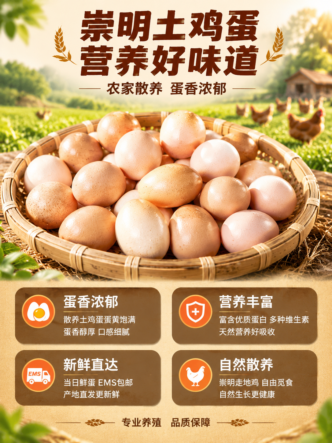 [商品] 使用【图2】崇明土鸡蛋主图；保留竹编簸箕中土鸡蛋的粉… - 图片创意预览