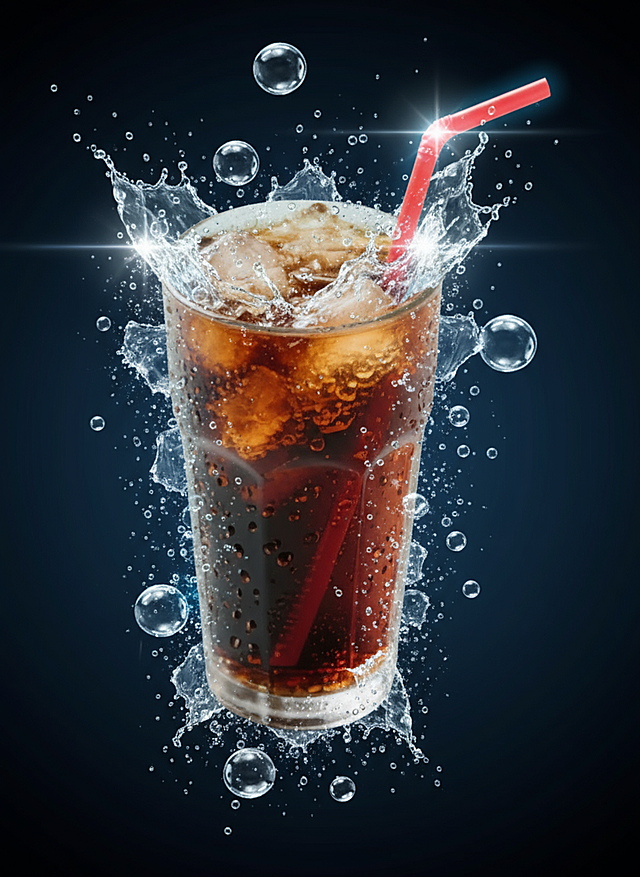 现代3D液态风设计，清爽感十足的冰饮瞬间，泡沫与气泡交织，展现动感与活力。
