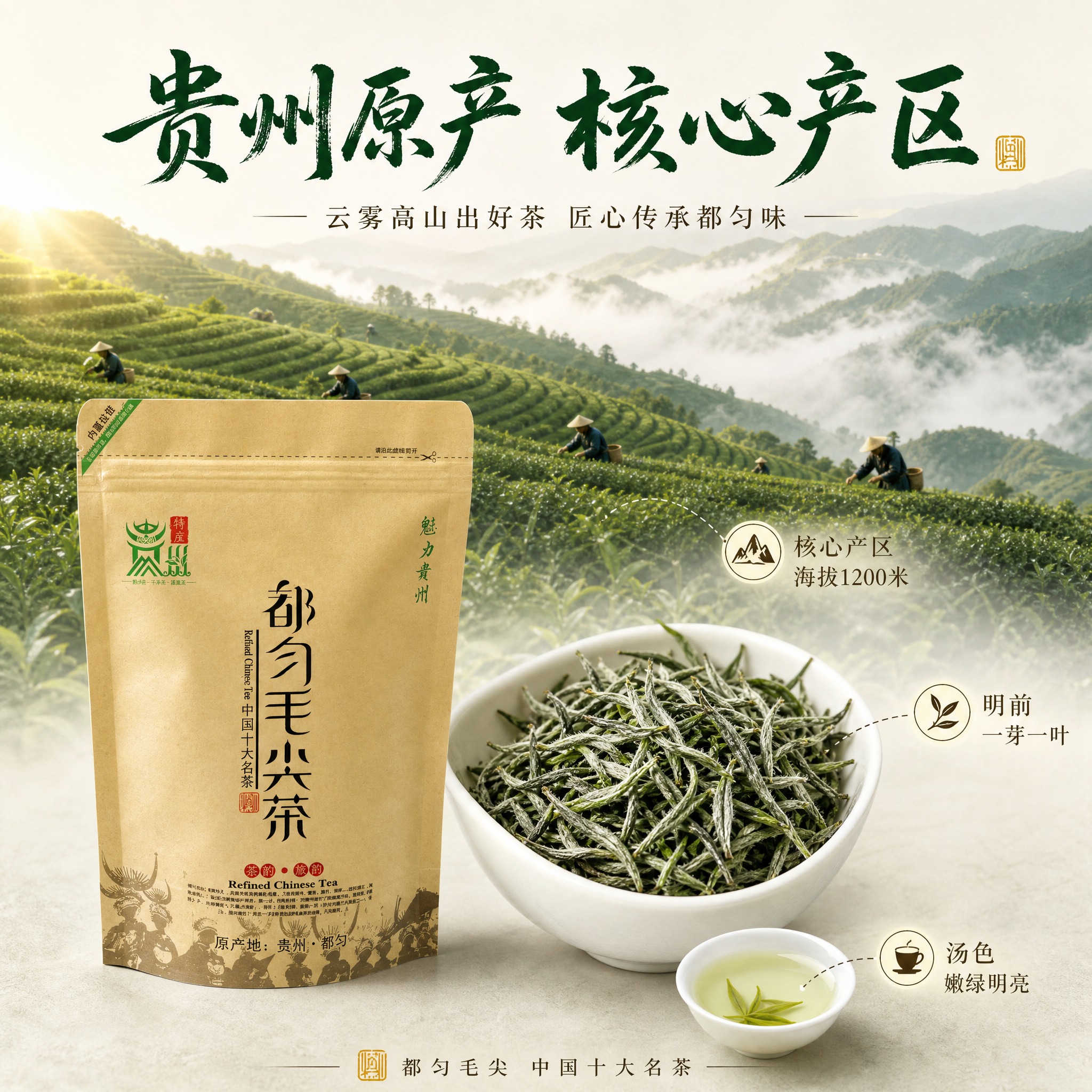[主图-2] 都匀毛尖产地溯源图，展示贵州核心产区与茶叶品质，… - 图片创意预览