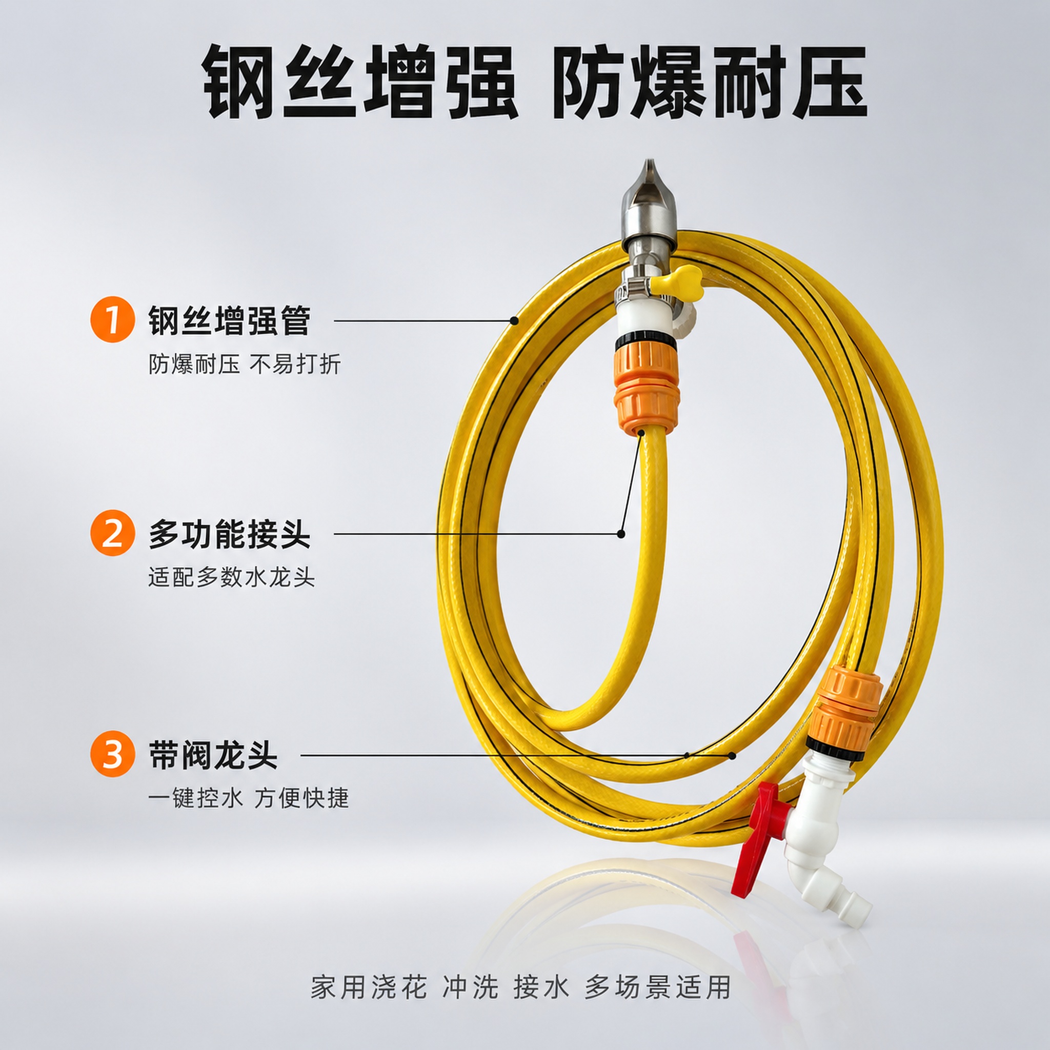 [主图-2] PVC钢丝管水龙头延长套装核心卖点结构图，突出钢… - 图片创意预览