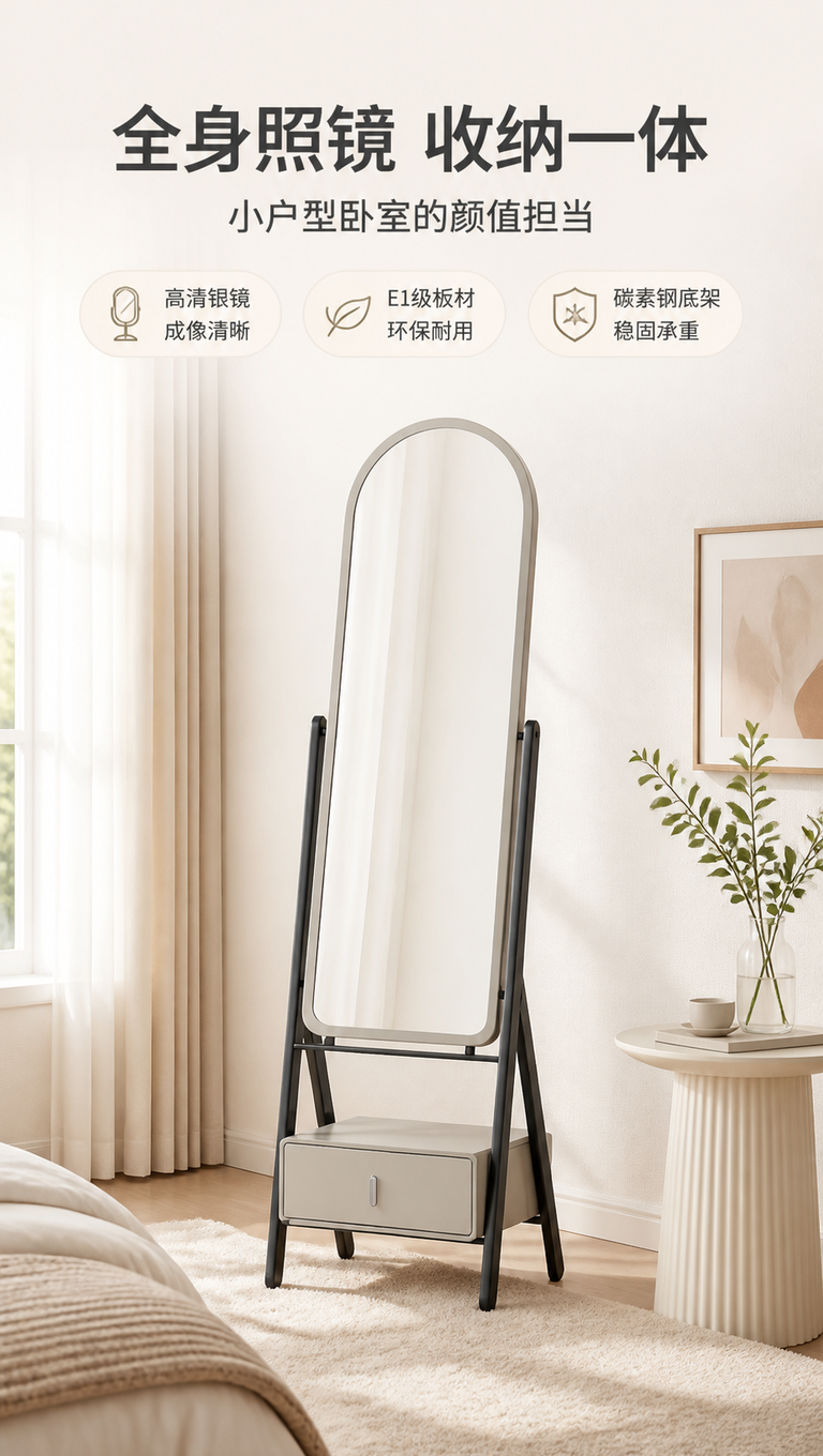 [商品] 使用【图1】DF-8817穿衣镜（带抽屉落地全身镜）… - 图片创意预览