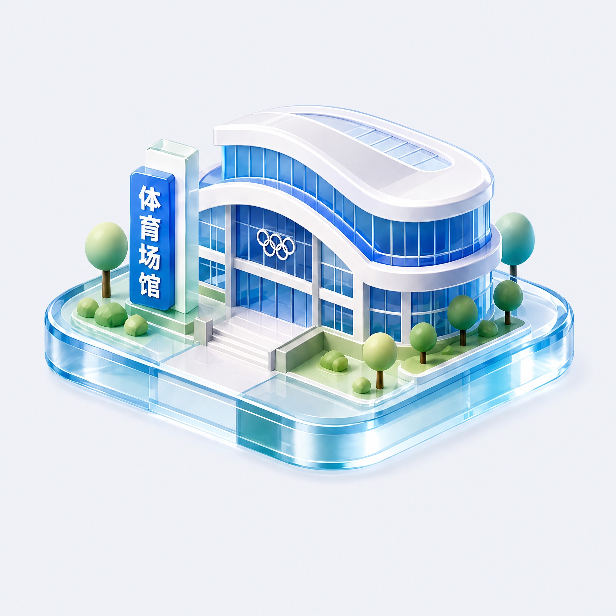 单独展示体育场馆图标，保留原图中的体育场馆3D立体玻璃质感等距… - 图片创意预览