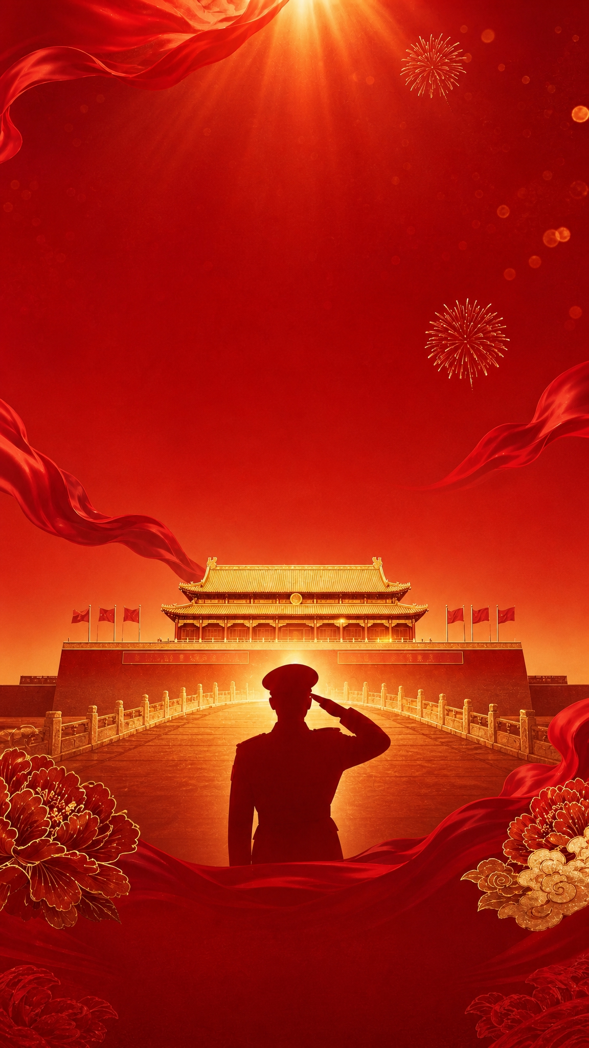基于这张国庆节海报进行修改：1. 去掉画面中所有的云朵和山脉元… - 图片创意预览