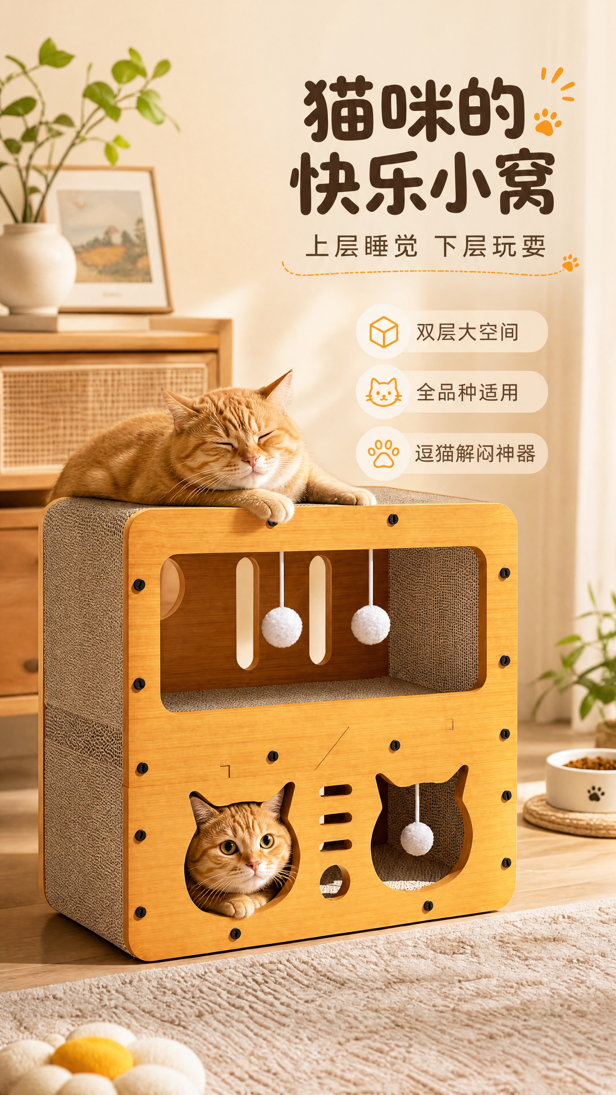 [商品] 使用【图1】多功能猫抓板窝；保留双层木质结构、瓦楞纸… - 图片创意预览