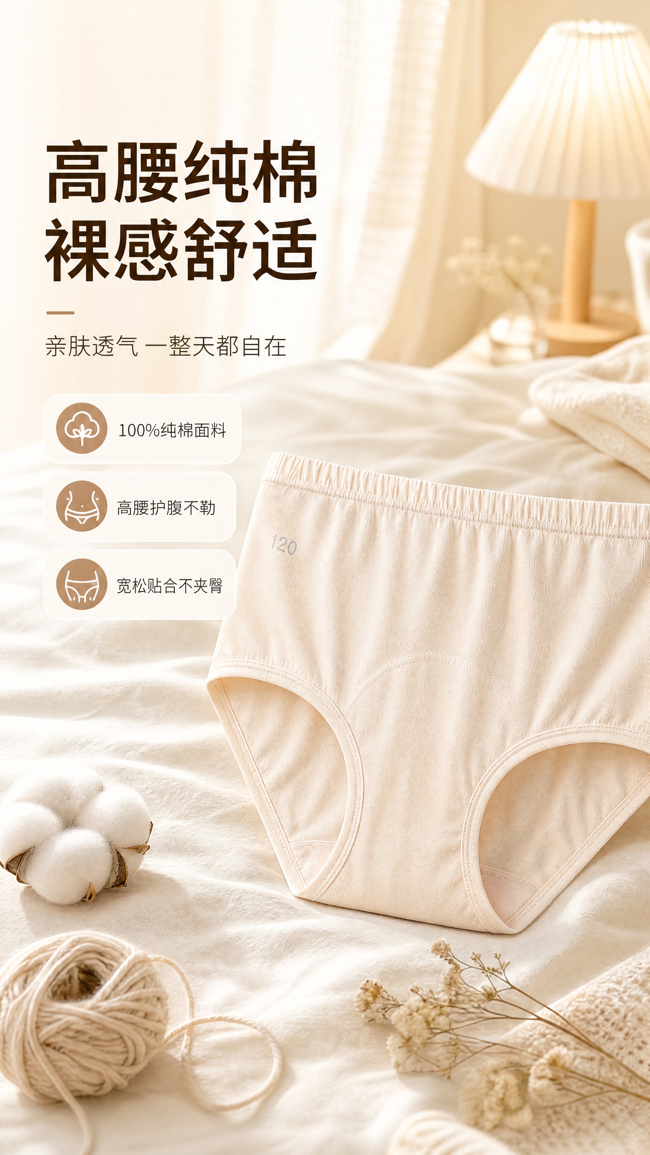 [商品] 使用【图1】浅米杏色高腰纯棉内裤；商品处理：保留高腰… - 图片创意预览