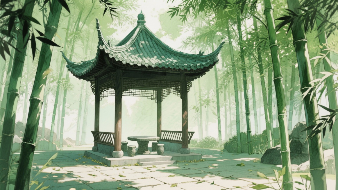 古风，绿色，竹林，亭子，不要人，二次元，细节丰富，生成2张预览效果