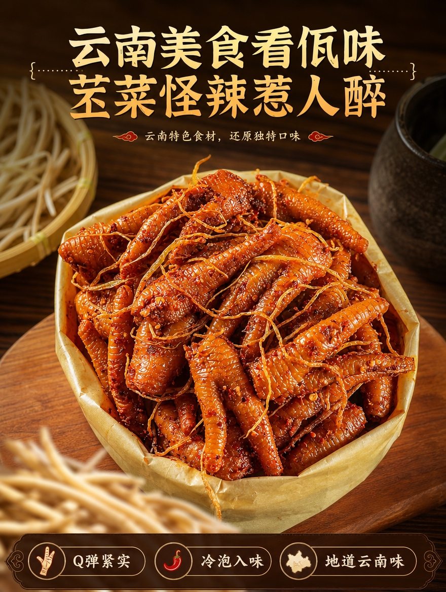 [商品] 使用【图1】云南佤味苤菜根麻辣凤爪；保留鸡爪的形态、… - 图片创意预览