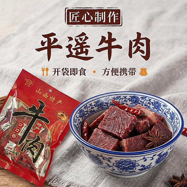 我的产品是平遥牛肉 帮我做20张拼多多高级主图