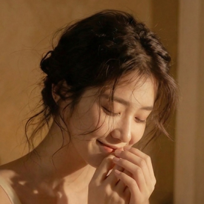 保持主体不变，修改人物的表情享受的表情，轻微的微笑享受的表情，保持手的动作姿势位置不变，预览效果