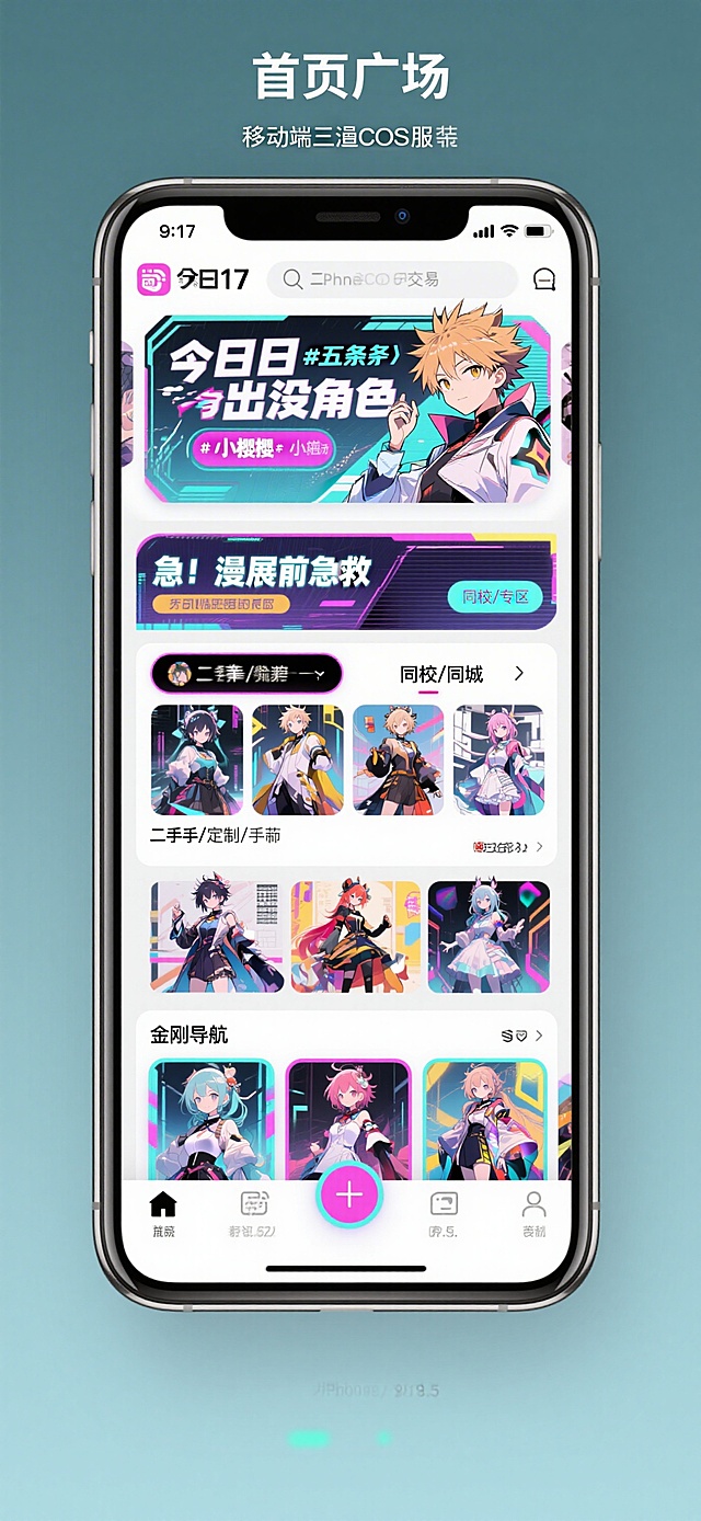 📱 底部导航栏（五大金刚）1. 🏠 主页（广场）功能描述： 类似小红书的双列瀑布流，但只展示二手/定制/手作C服。特色卡片：“今日出没角色”：顶部滚动小标签（如：#五条悟 #小樱 #原神）。“急！漫展前急救”：专区，展示距离漫展3天内还能送达或同城自提的物品。“同校/同城”：基于LBS推荐，显示“XX国际学校 3人正在出 祢豆子”。2. 👗 分类（逛圈）功能描述： 整理癖狂喜的分类体系。分类维度：按作品（咒术回战/鬼灭/原神/光与夜之恋…）按部位（假发 / 美瞳 / 鞋子 / 道具武器 / 成品衣）按风格（Lo裙改 / 蒸汽波 / 校供感 / 暗黑系）特色功能： “身高/尺码匹配” 滑块。高中生还在长身体，输入自己身高和三围，直接筛选出穿着合适的衣服（避免买到穿不下的痛衣）。3. 📸 发布（中间凸起大按钮）icon设计： 一个带腮红的拍立得相机。发布流程：拍下实物图（必须上传带ID手写纸条的防骗图？可以但可选）。“箱损/瑕疵标注” 功能：新手卖家难免买到有瑕疵的，可以在图片上直接圈出“这里有点脱线”或“背后有轻微污渍”，避免纠纷。“试穿参考”：如果卖家本人有上身图，可以加一个“试穿滤镜”（类似AR特效，遮挡面部保护隐私，但展示上身效果）。4. 💬 消息（コミュニティ）功能描述： 社交与聊天。特色模块：“扩列墙”：可以发布交友信息，找同好一起去漫展。“拼团/拼邮”：很多海外代购C服运费贵，可以在这里找同城或同好拼单。聊天框：发送“拍下未付款”提醒，自带颜文字键盘。5. 👤 我的（推し活记录）功能描述： 个人中心。特色模块：“我的衣柜”：已购物品列表，可以记录“这件出过XXX角色”。“种草清单”：收藏夹。“我的出物”：管理发布的商品。“信用值”：基于交易记录给出的“好こえ~”（好感度）评分，类似闲鱼信用，但图标是可爱的星星或宝石。✨ 针对高中生痛点设计的“杀手级功能”1. “以物换物”模式（物々交換）很多高中生零花钱有限，买来的C服出掉可能只穿一次。功能： 在商品页增加一个“想换”按钮。你可以用自己穿过的【初音未来】服装，去交换别人的【马修】cos服。App提供双向邮寄担保，只收一点点保险费。2. “假发救援”专区假毛（假发）是最容易买错/变形的。功能： 专门分区给 “未打理/已造型” 的假发。并内置 “修剪教程” 短视频（可以跳转B站合作链接）。买假发送护理小卡。3. “家长友好模式”有时候寄到学校的快递怕被家长发现。功能： 快递单上可以勾选 “隐藏物品描述”，发货方填写为“复习资料”或“文具”。（贴心小细节！）4. 急急急！道具3D打印代工联系附近的创客空间或学校里的技术大佬，如果你的亚克力武器断了，可以在App上找“手作娘”或“3D打印代工”，上传图纸，本地交货。💬 一些小彩蛋设计加载动画： 是一个转圈圈的魔法阵。404/空页面： 显示一只流泪的粘土人，配文“呜哇！商品被买走啦~”。暗黑模式： 名字叫“夜场模式”，适合在被窝里偷偷逛。