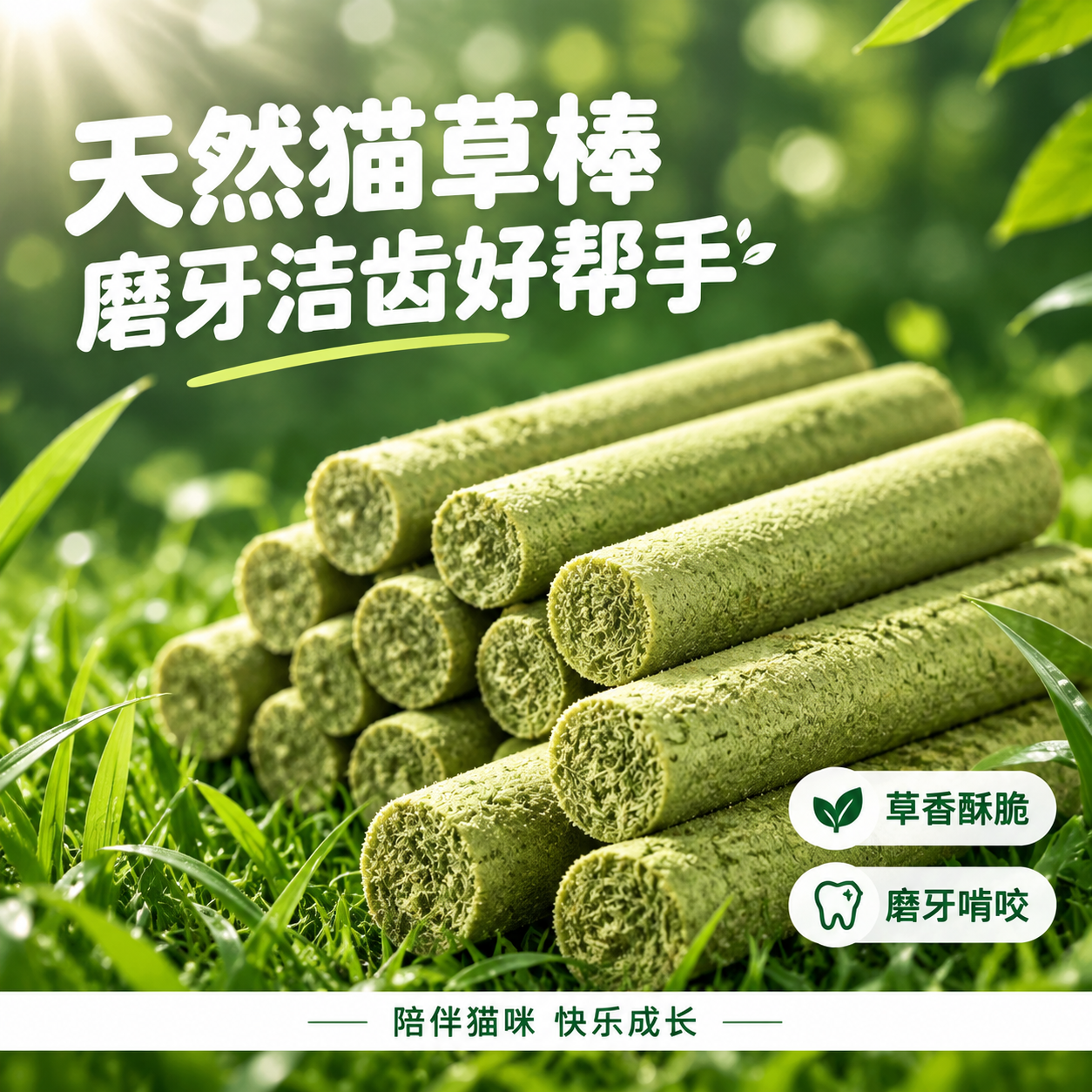 [主图-1] 猫草棒产品情绪首图，核心任务是展示产品整体外观与… - 图片创意预览