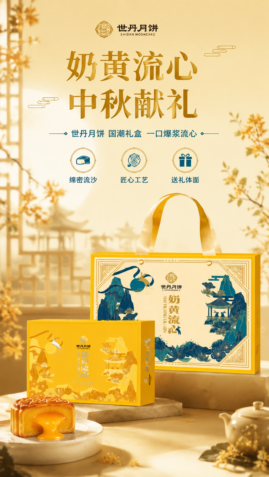 [商品] 使用【图1】世丹月饼奶黄流心礼盒及手提袋；保留礼盒与… - 图片创意预览