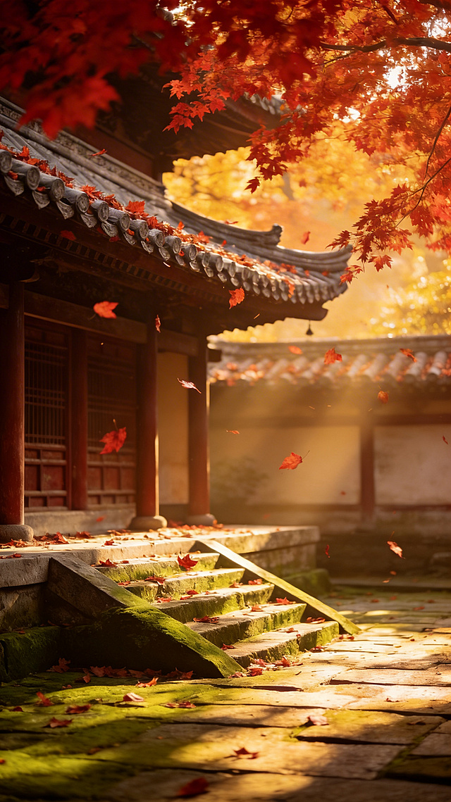 去除图片左上角的“AI生成”水印和右下角的“扣子”水印，保持原有古风庭院秋景的画面、色彩和氛围感完全不变