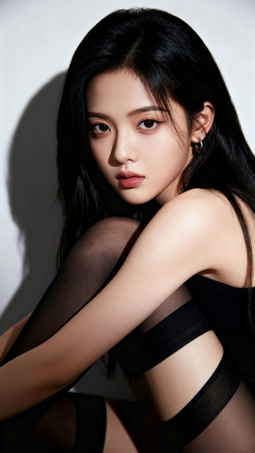 杨超越穿着黑色丝袜，整体造型时尚美观，画质清晰细腻，光影柔和自然预览效果