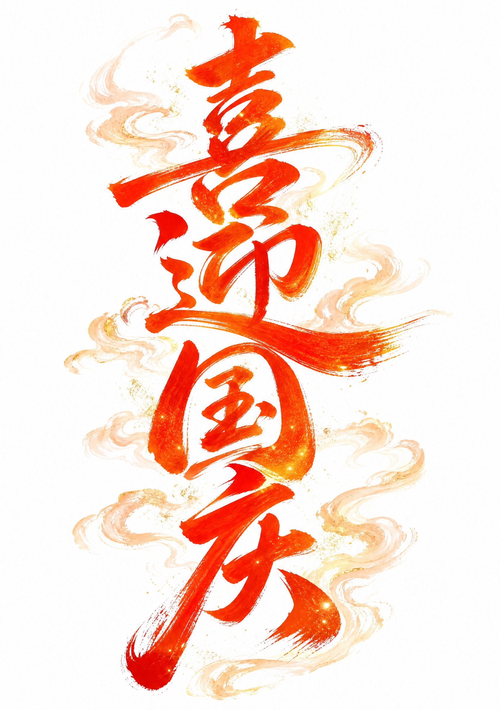 红橙色字体，白色背景，干净的背景，创意手写书法字体设计四个字"… - 图片创意预览