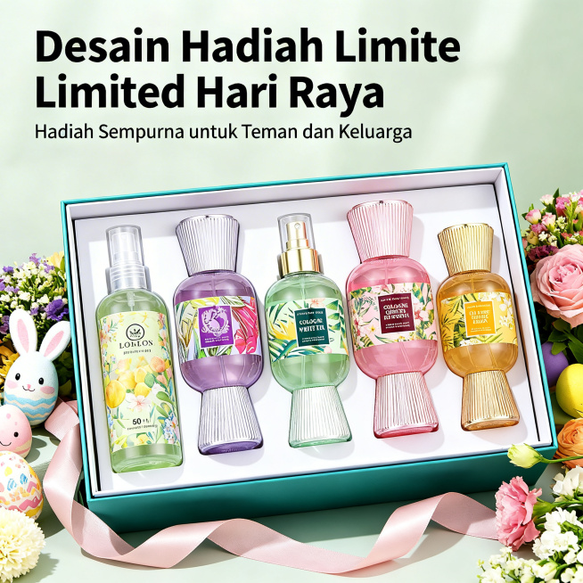 颜值礼盒·节日限定送礼优选，主标题"Desain Hadiah Limited Hari Raya"，副标题"Hadiah Sempurna untuk Teman dan Keluarga"，1:1预览效果