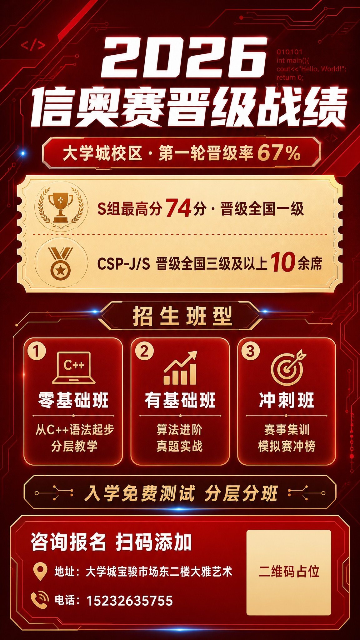 竖版9:16课程招生海报（反面），与正面成套的红色科技风。背景… - 图片创意预览