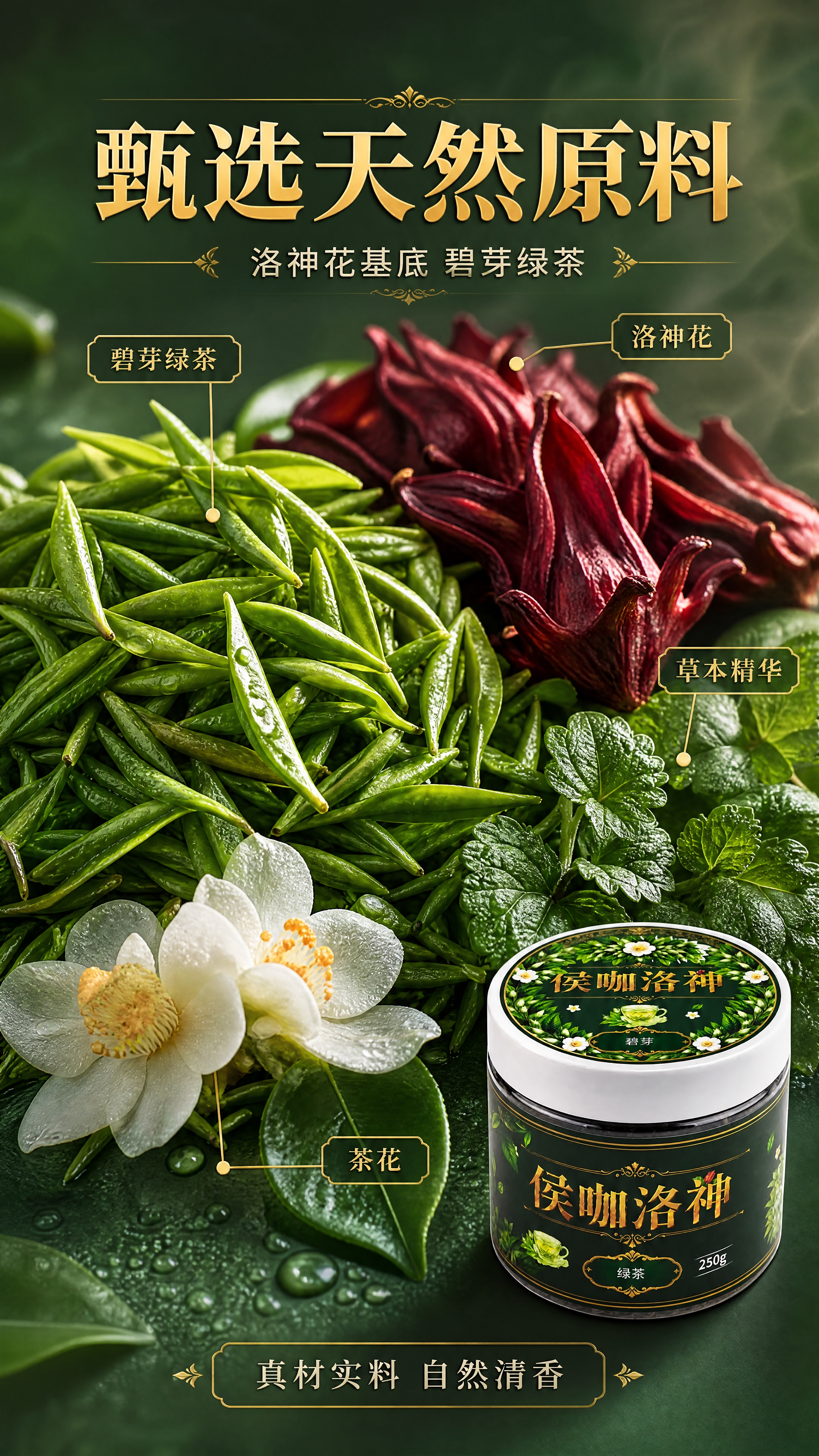 [商品] 使用【图1】侯咖洛神碧芽绿茶罐装产品；保留罐体所有外… - 图片创意预览
