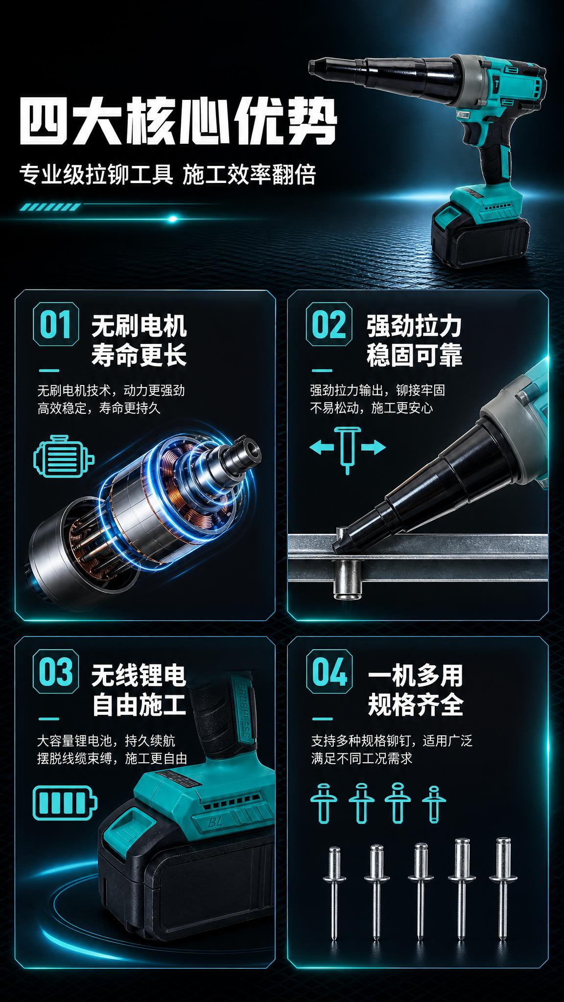 [商品] 使用【图1】无刷拉铆枪正面侧视图；保留青黑配色、枪身… - 图片创意预览