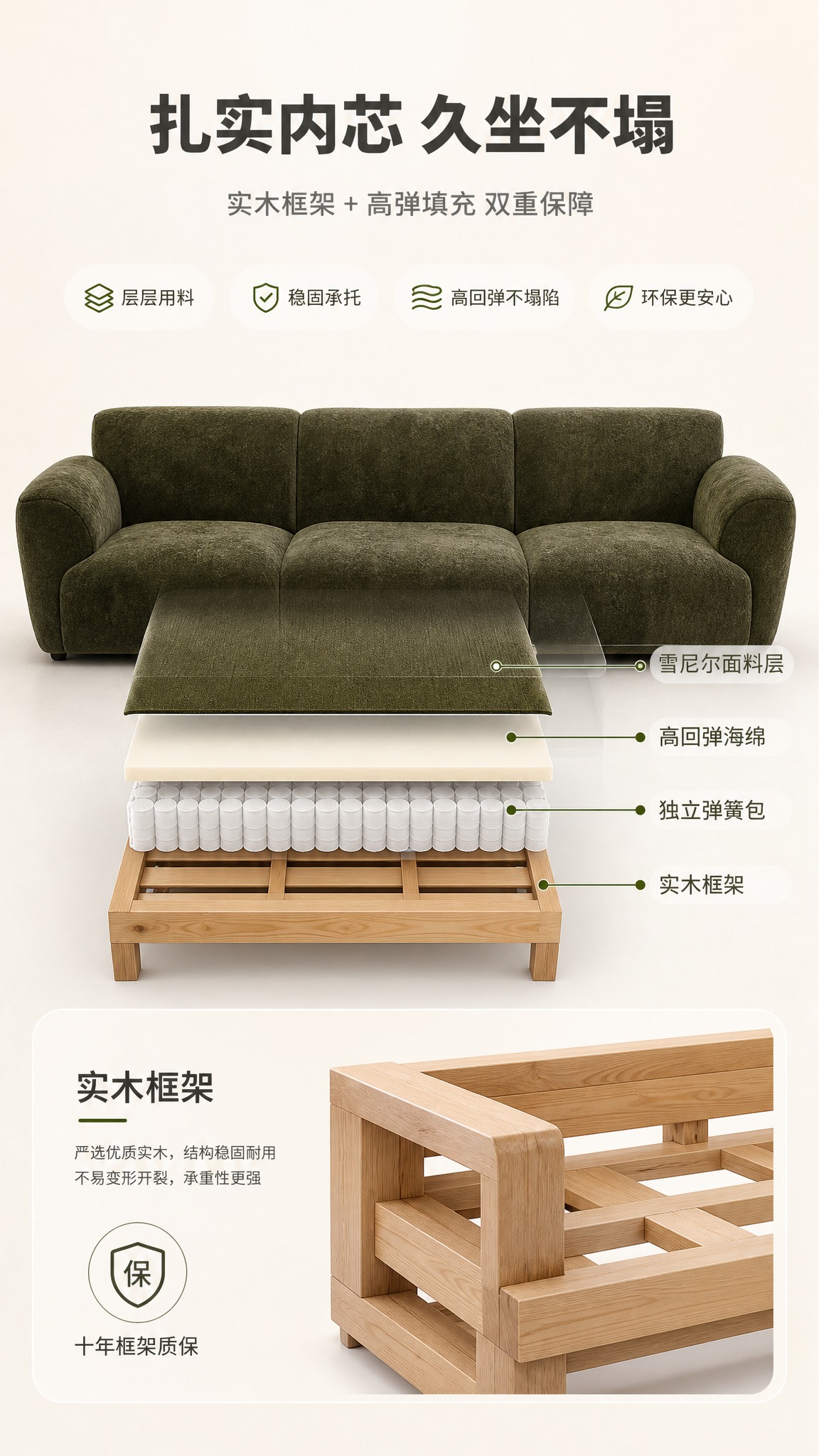 [商品] 使用【图1】墨绿色布艺三人沙发（格兰德S2419）；… - 图片创意预览